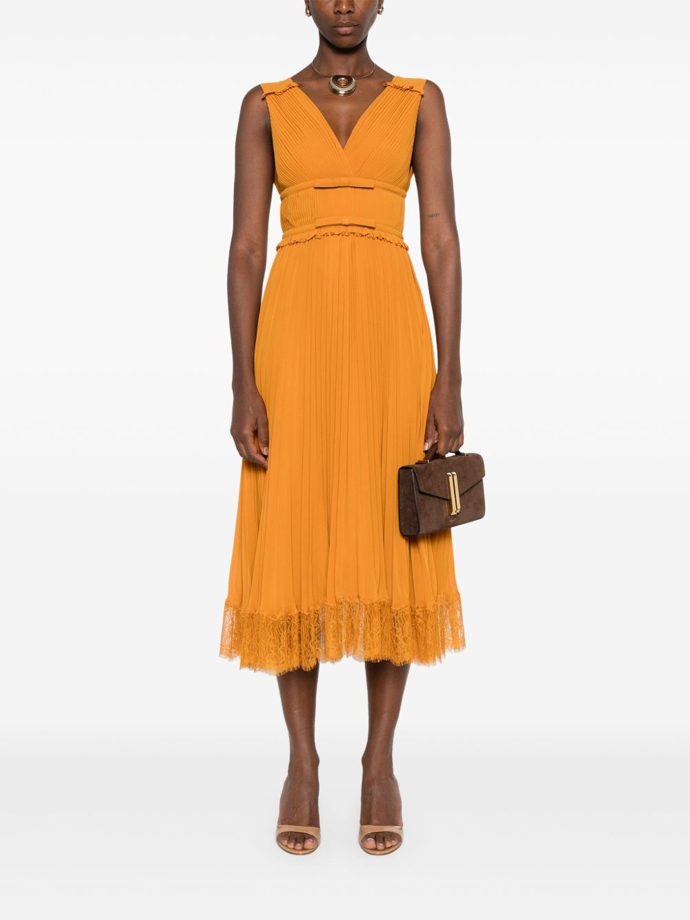 pleated lace-trimmed dress - 2
