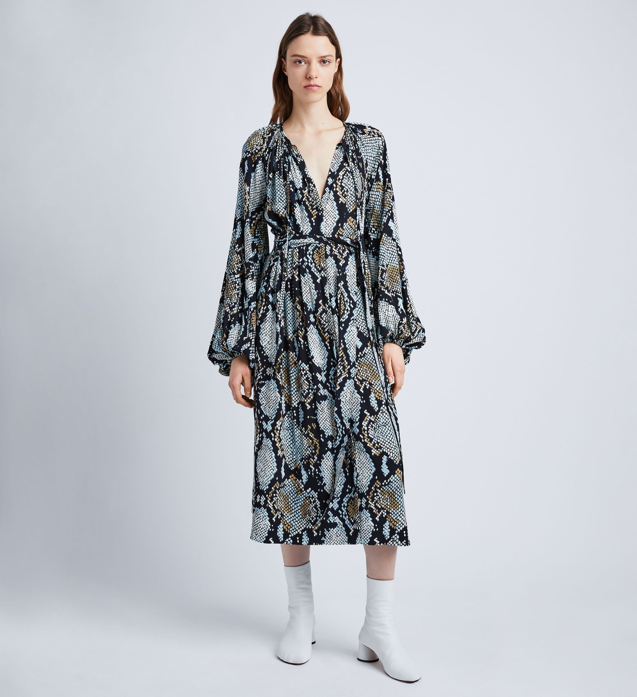 Printed Snake Crepe De Chine Shirt Dress - 2