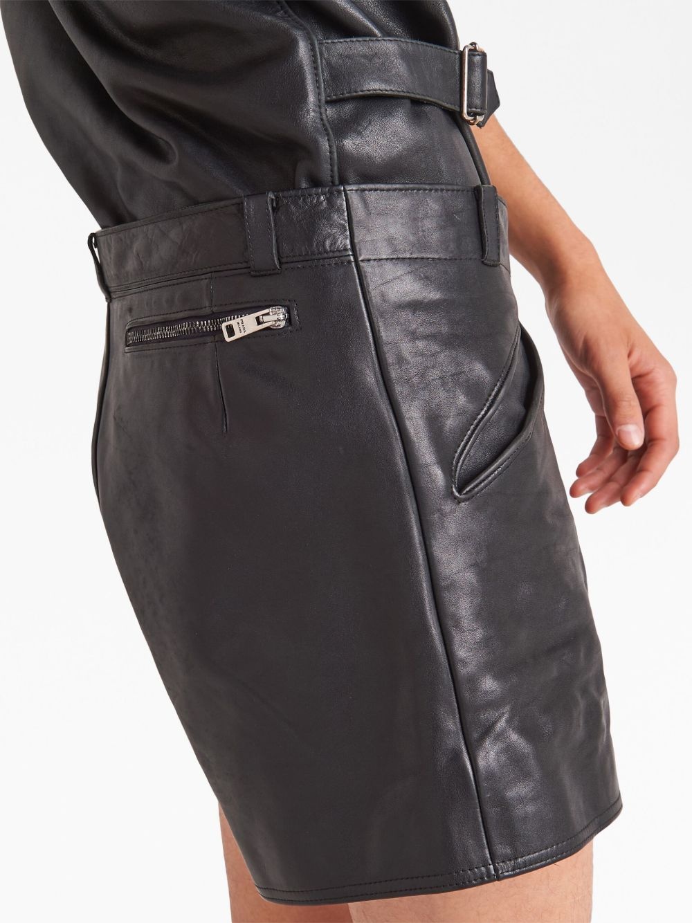 front-zip leather shorts - 5