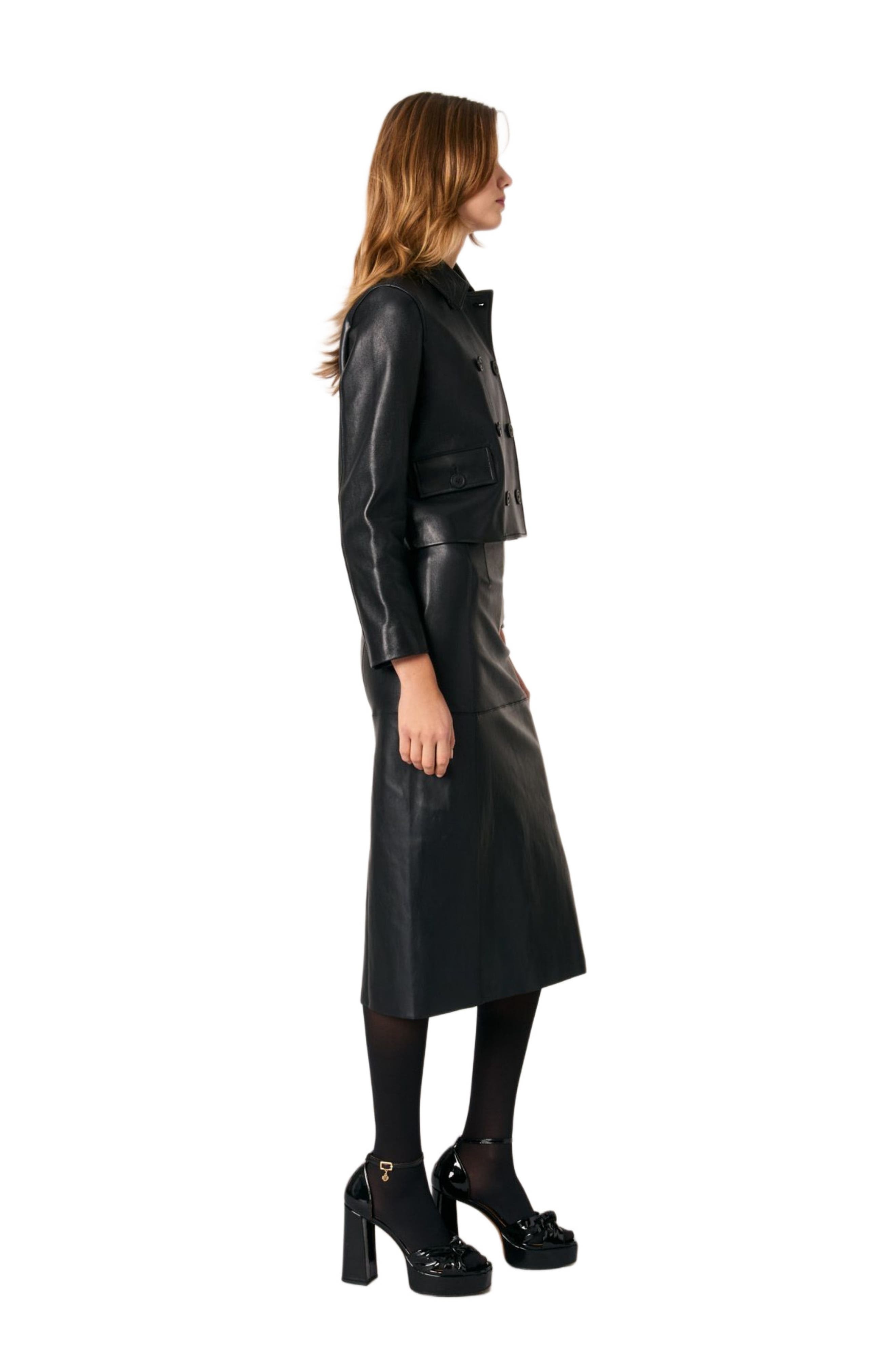 maje Cropped leather jacket in Black at Nordstrom - 3