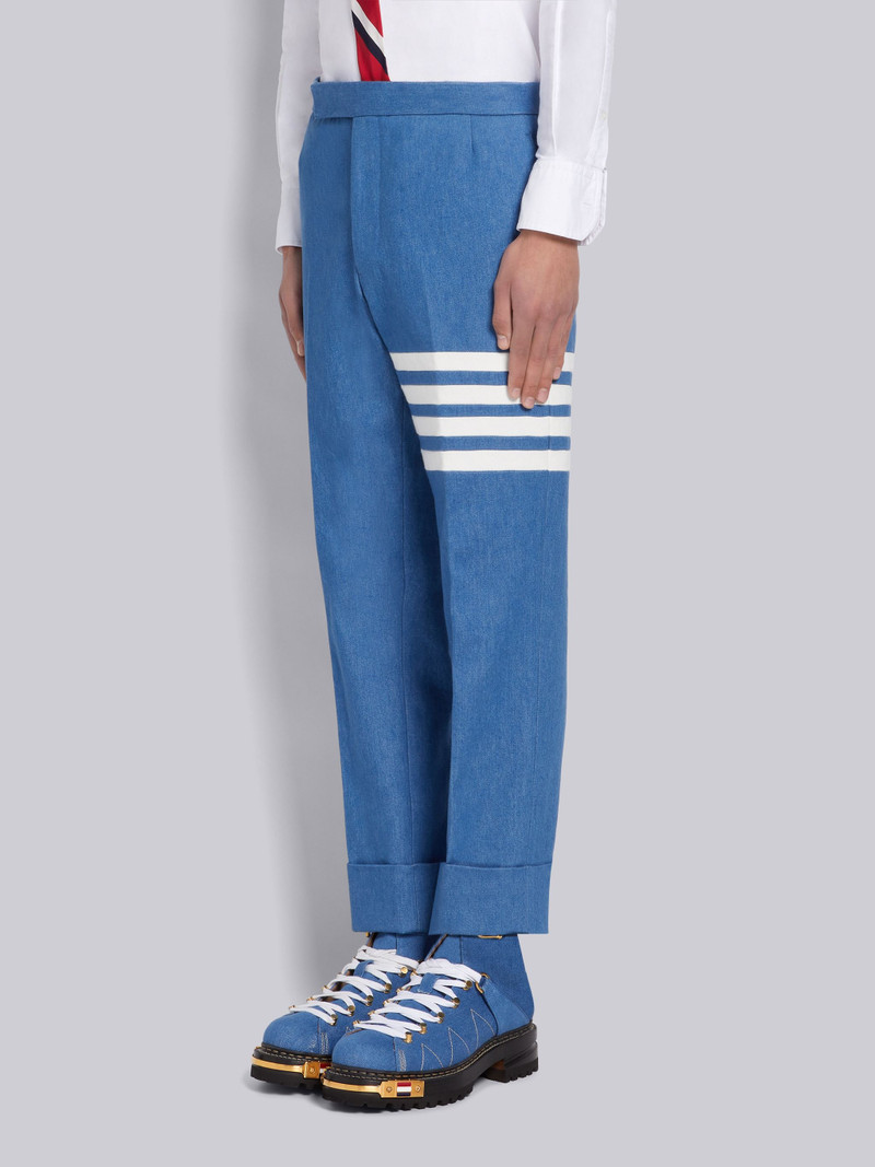 Thom Browne Blue Washed Denim 4-Bar Classic Backstrap Trouser outlook
