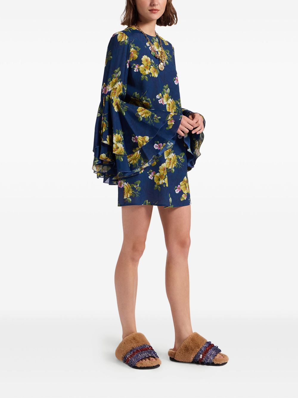 floral bell-sleeve mini dress - 3
