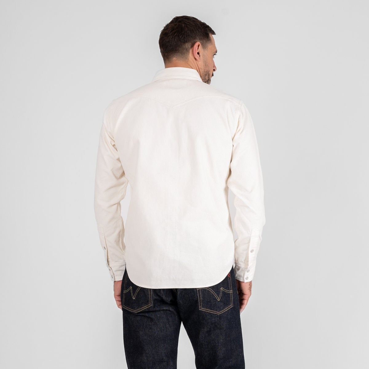 IHSH-398-WHT 11oz Corduroy Western Shirt -  Off White - 3