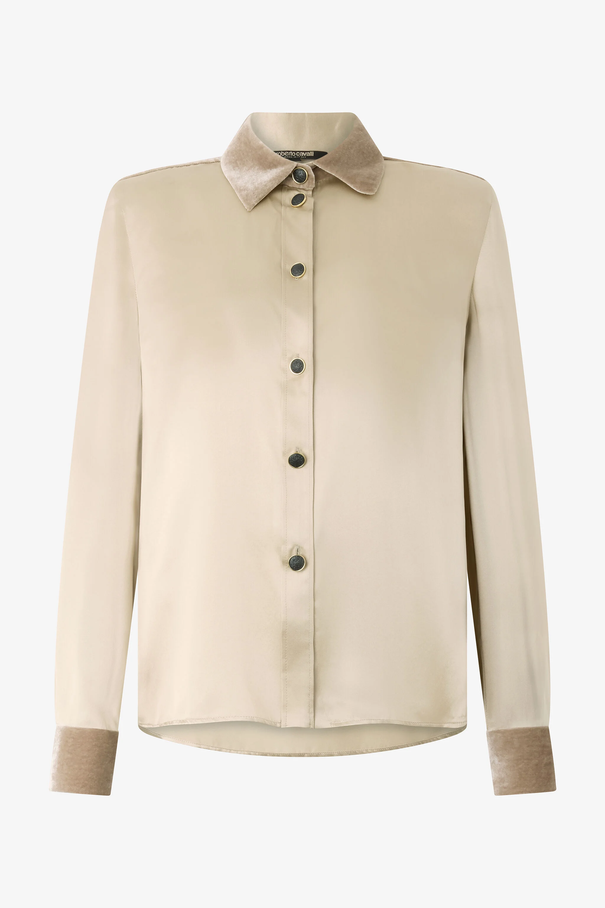 Beige Silk Shirt With Velvet Inserts - 1