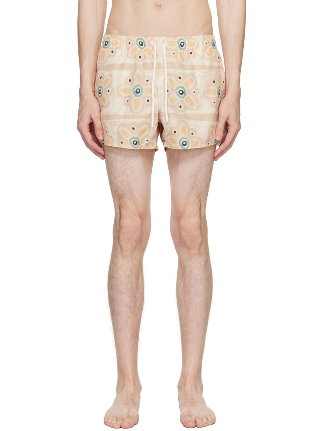 Beige Floral Swim Shorts - 1