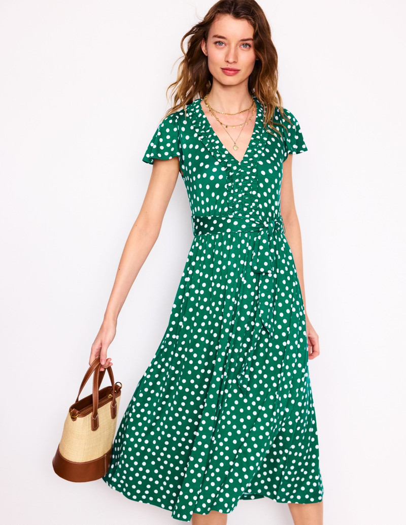 Nicola Jersey Tea Dress-Forest Grass, Painted Dot 5