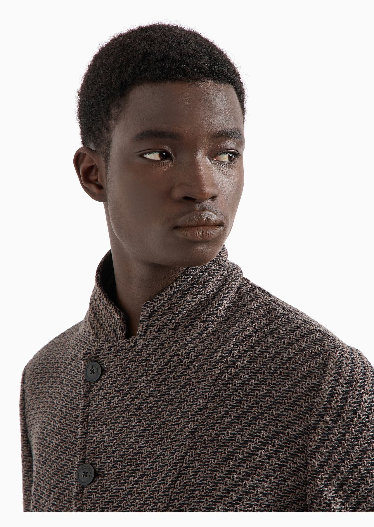 Guru-collar jacket with off-centre fastening in a wool-blend knit-effect jersey - 5