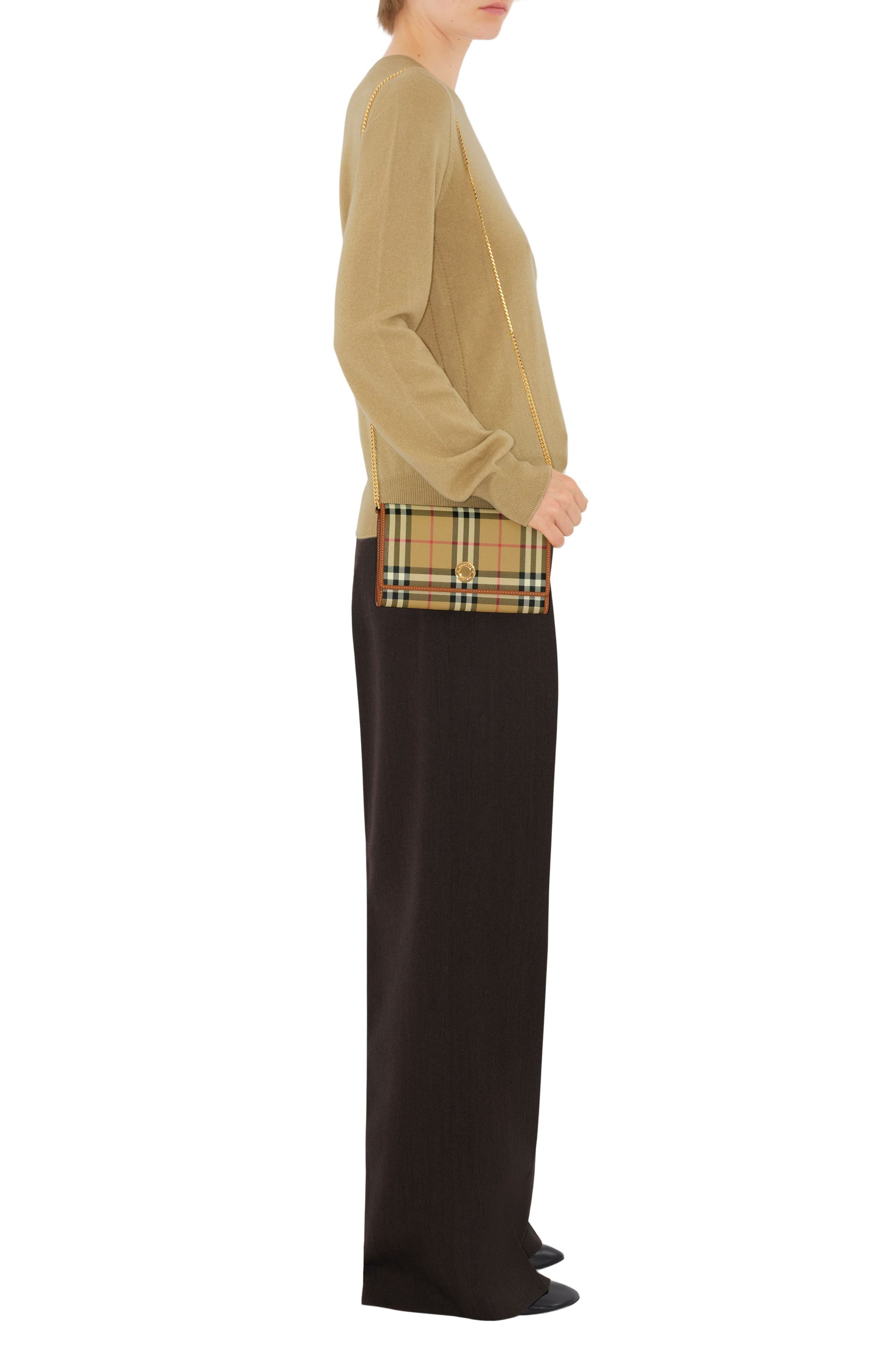 burberry Hannah Check Coated Canvas Wallet on a Chain in Vntg Chk/briar Brown at Nordstrom - 7