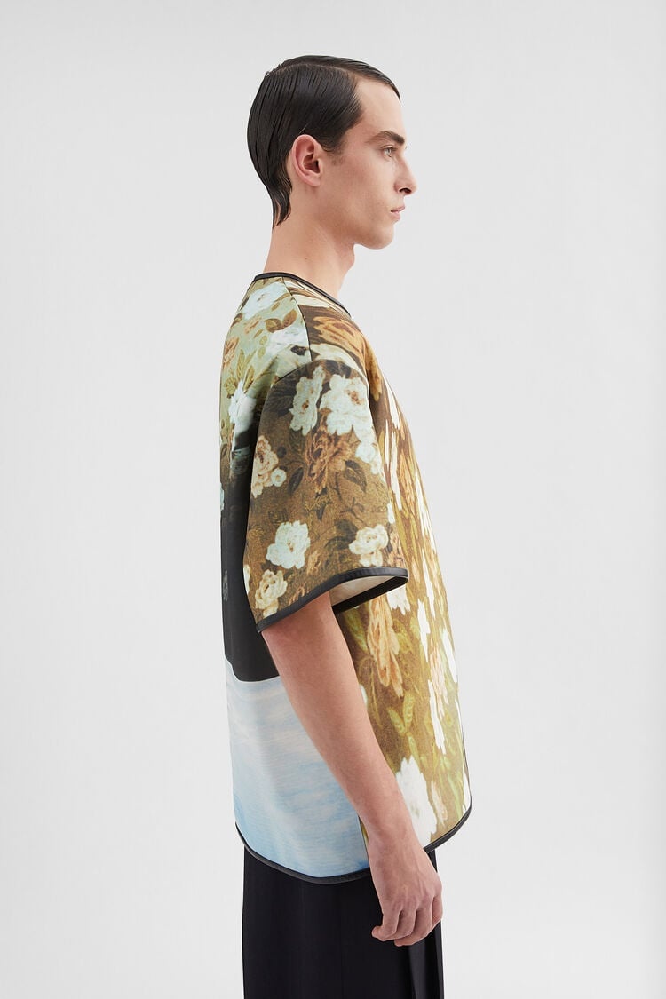 Printed T-Shirt with Leather Trim - 3