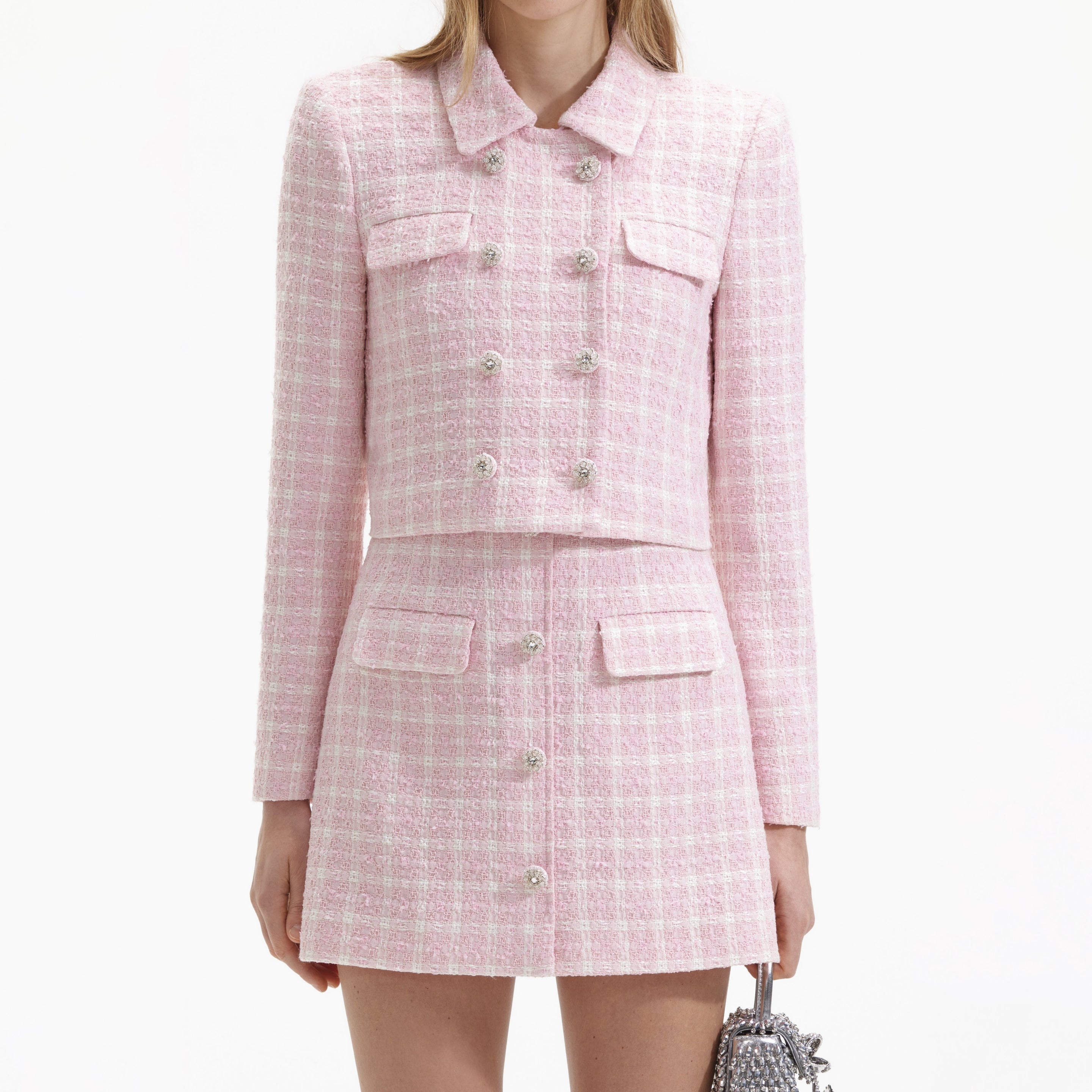 Pink Boucle Button Mini Skirt - 4