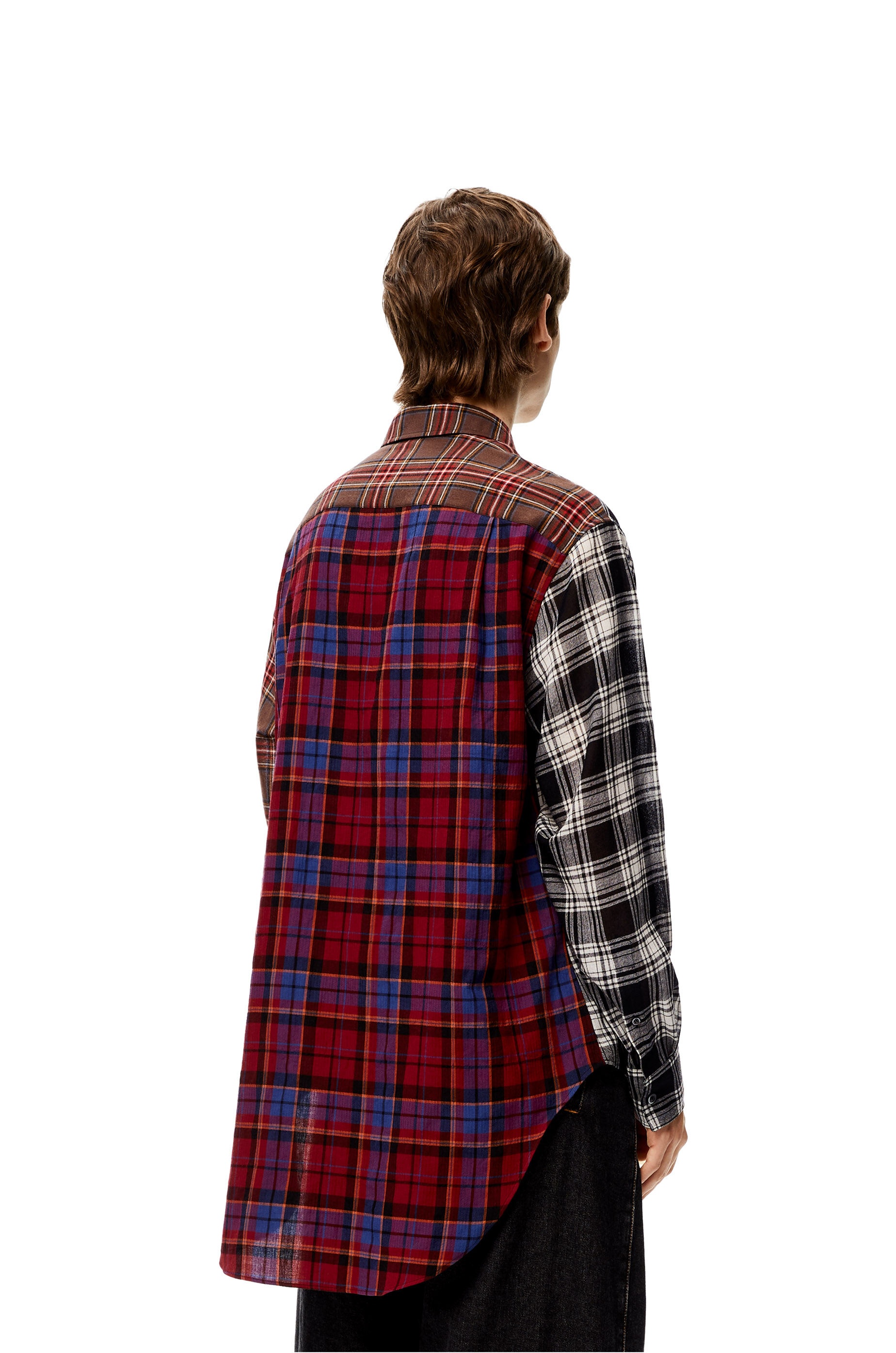 Asymmetric check shirt in wool - 4