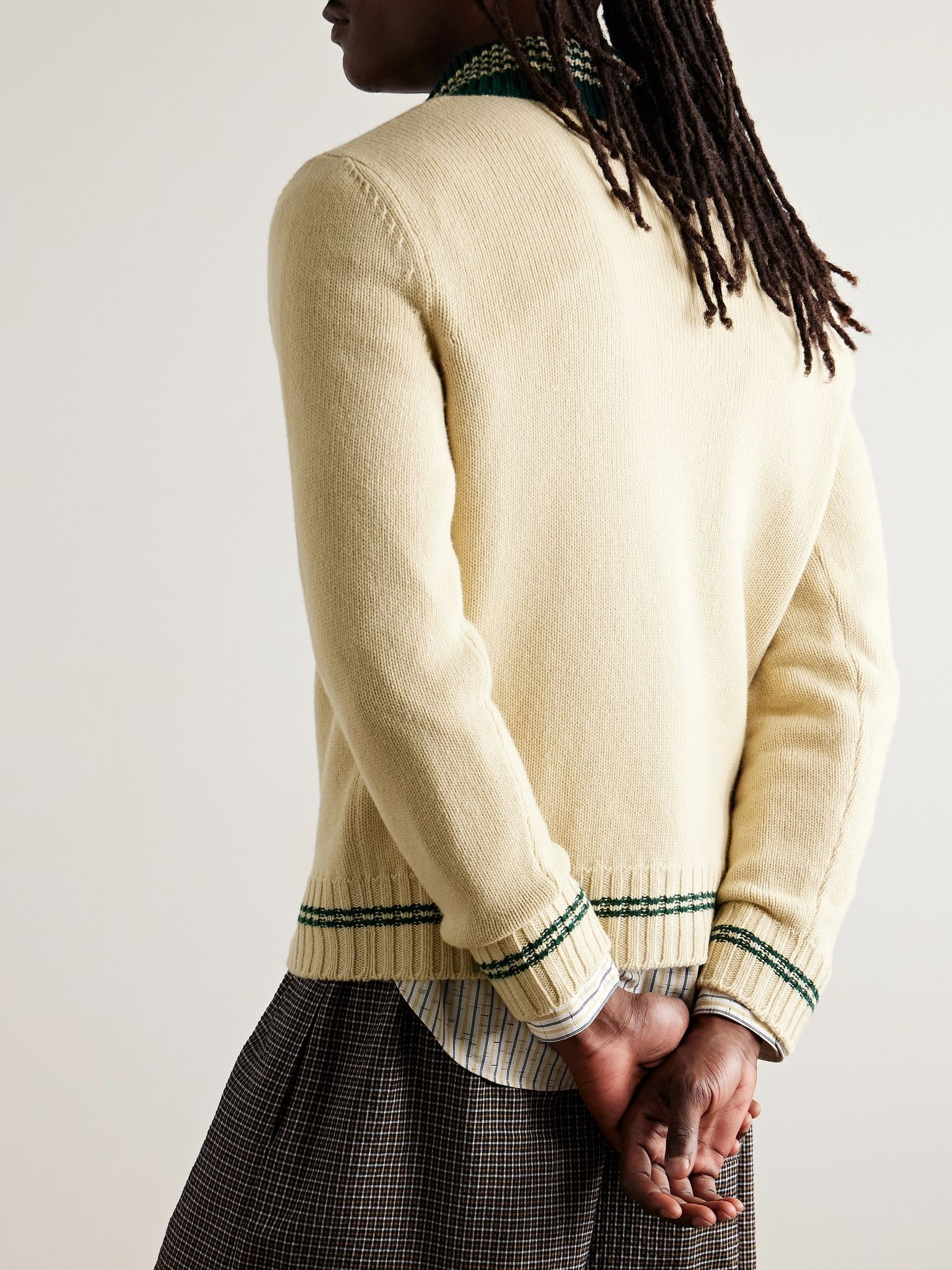Embroidered Striped Jacquard-Knit Virgin Wool Sweater Off-white - 3