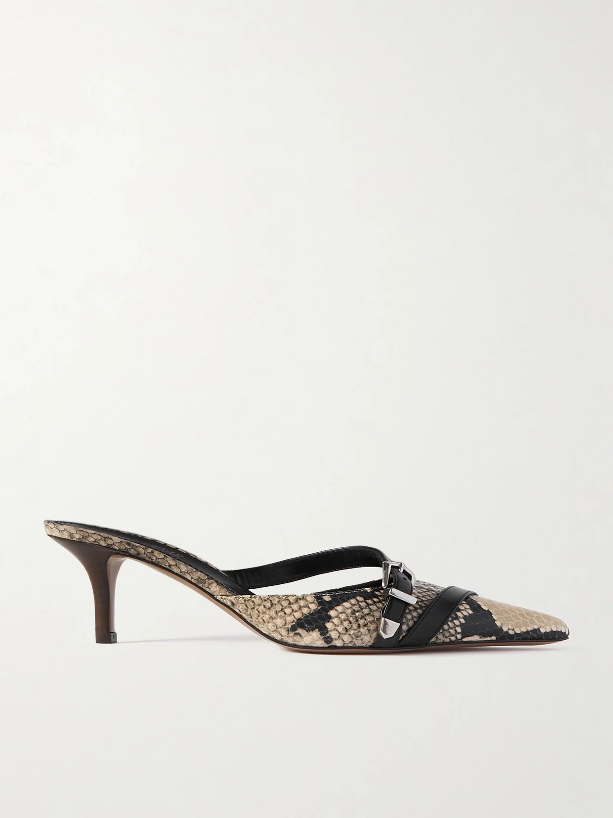 Ashley Buckled Snake-effect Leather Mules - 1