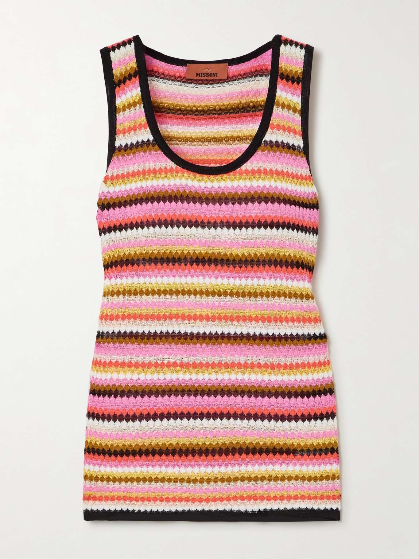 Striped crochet-knit cotton-blend tank - 1