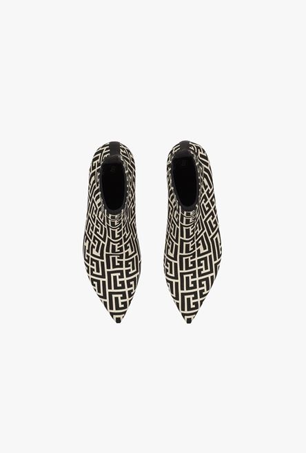 Bicolor stretch knit Sacha ankle boots with Balmain monogram - 4
