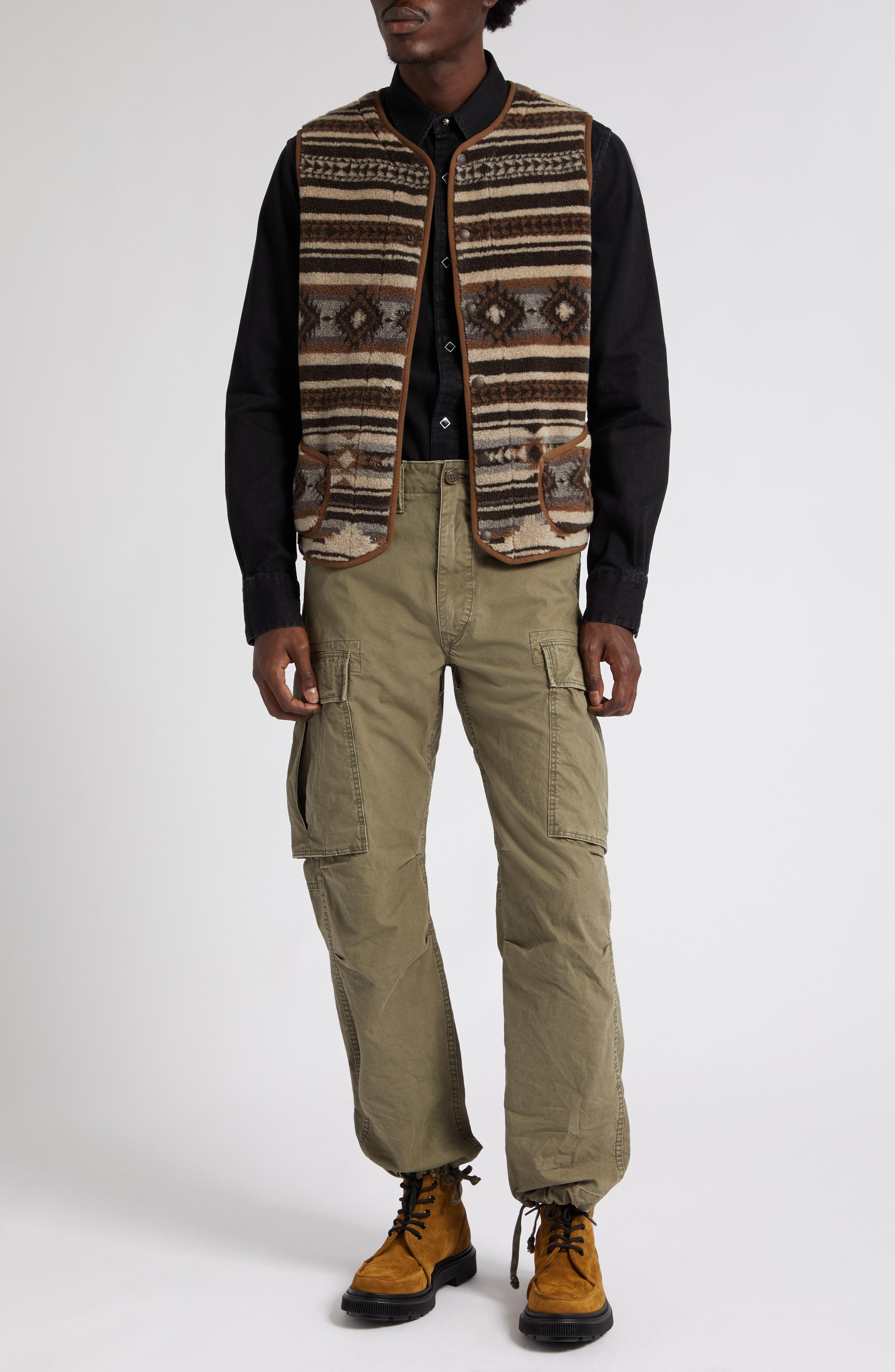 Double RL Slim Fit Denim Western Snap-Up Shirt in Black at Nordstrom - 2