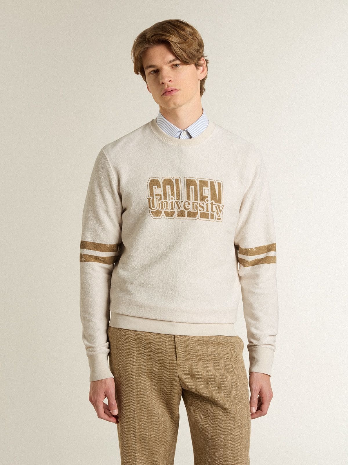 Men's white cotton sweatshirt with front print - 2