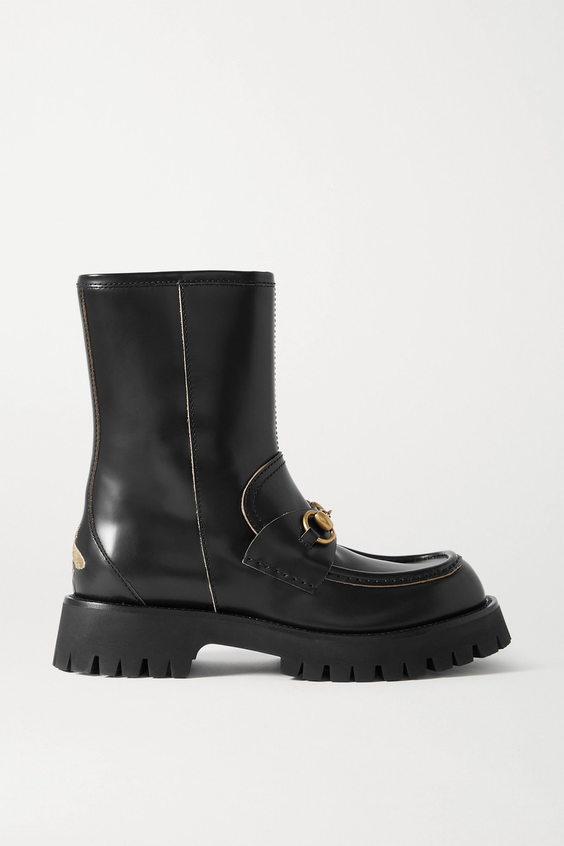 Harald horsebit-detailed embroidered leather ankle boots Black - 1
