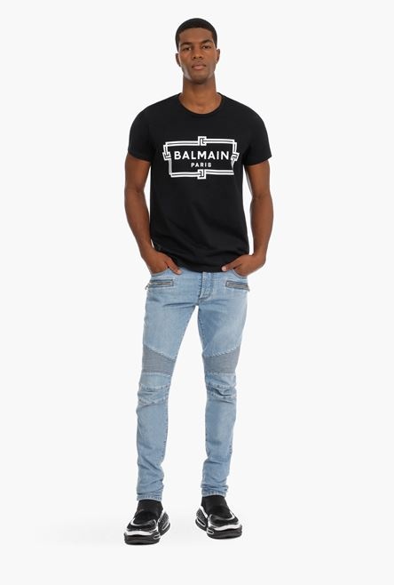 Slim blue cotton jeans with Balmain monogram - 2