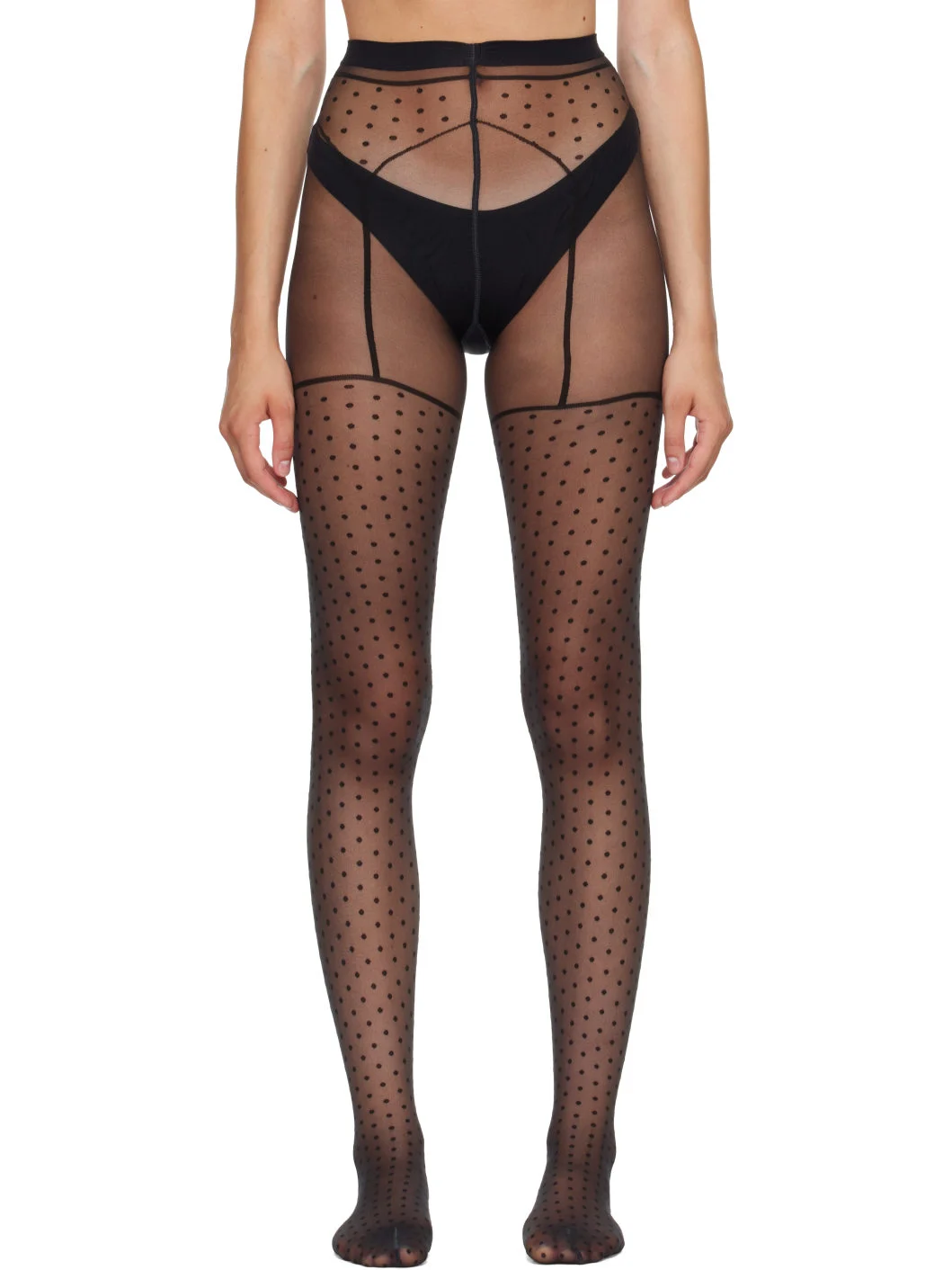Black Dotted Garter Belt Tights - 1