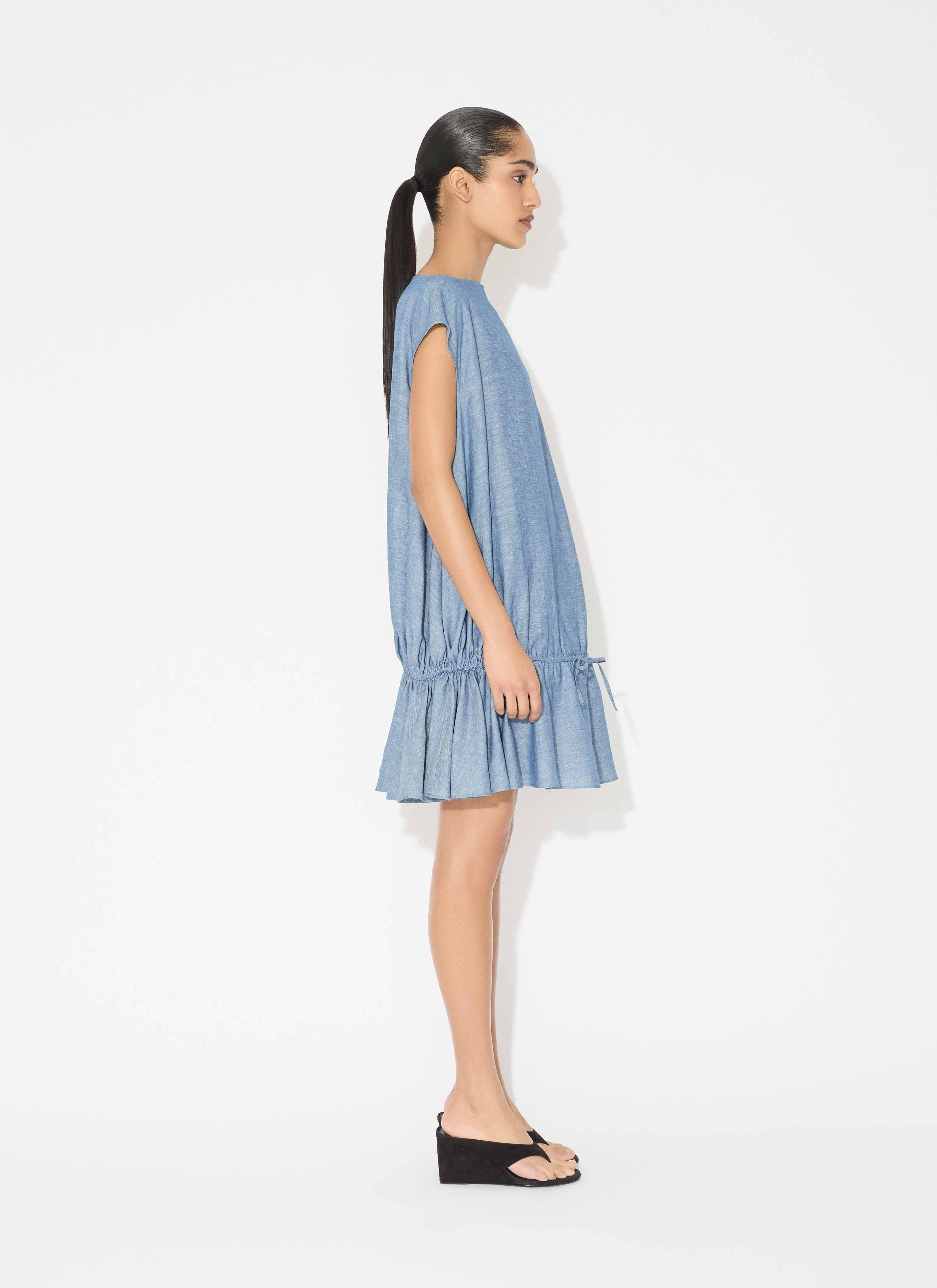 CHAMBRAY RUCHED DRESS - 4