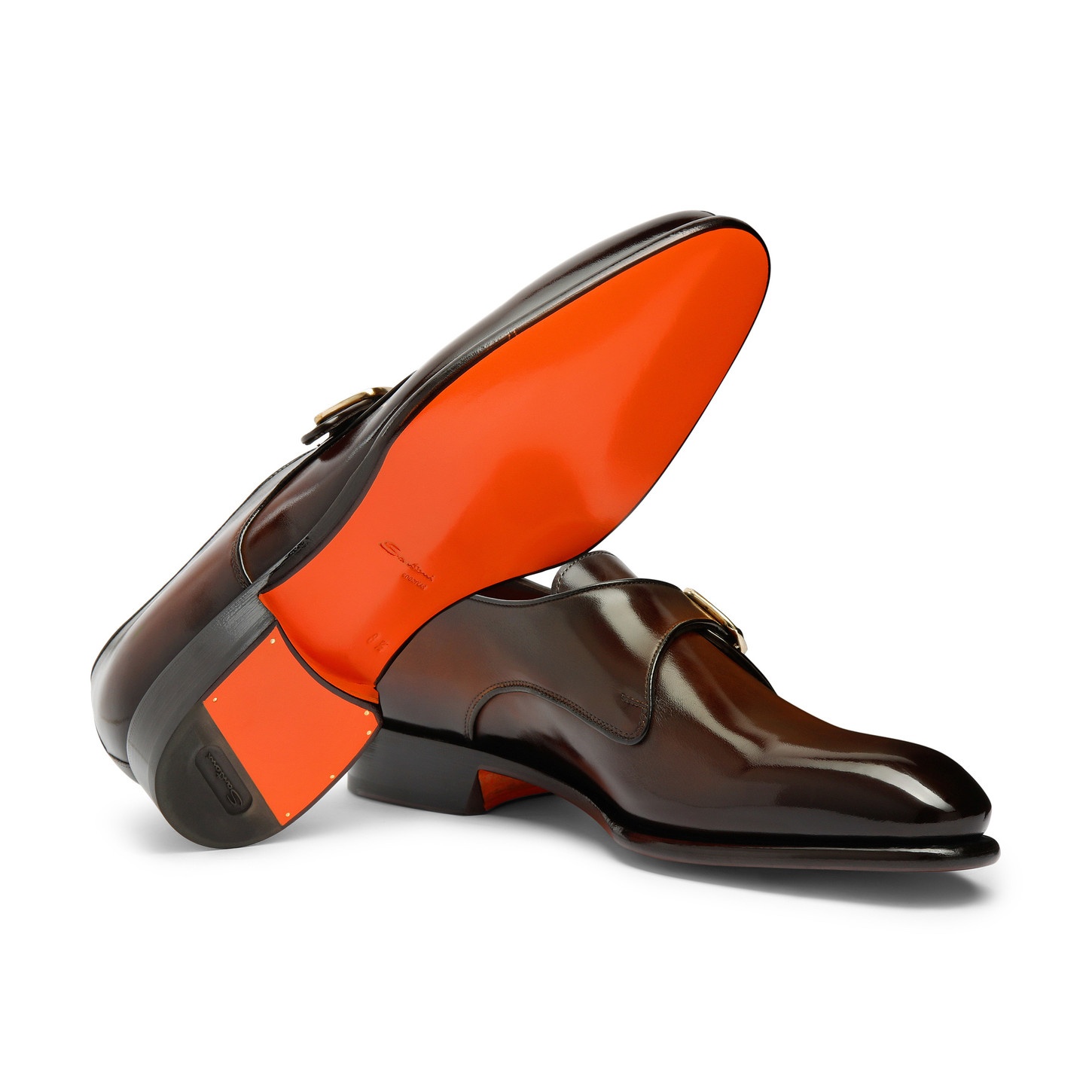Men's brown leather single-buckle shoe - 4