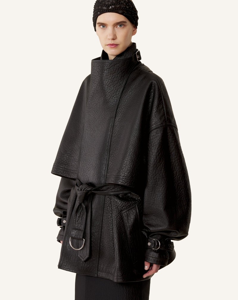 STAND COLLAR LEATHER JACKET 5