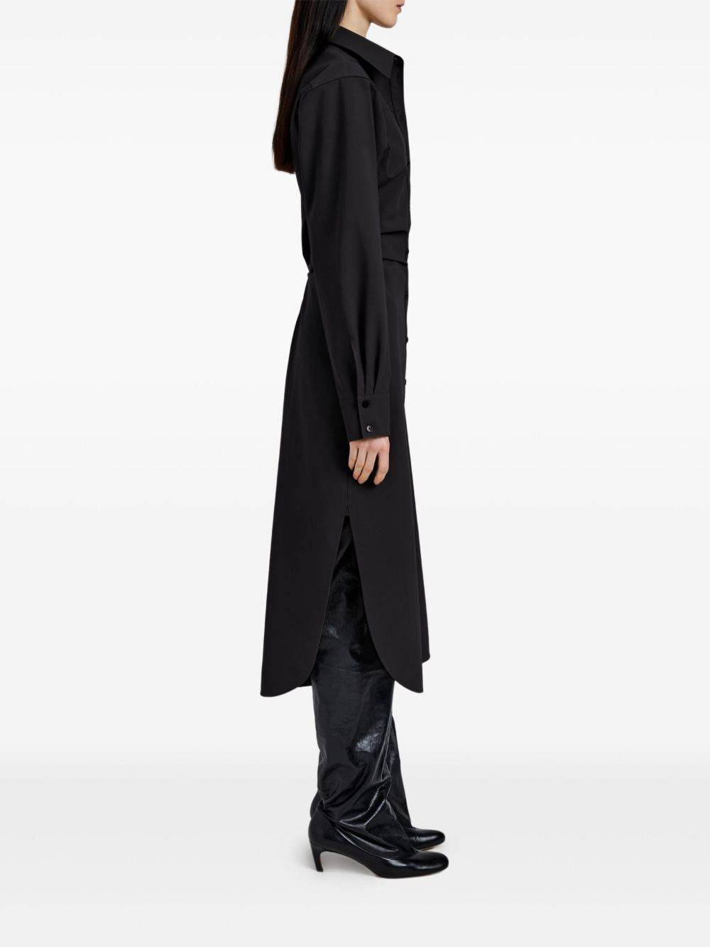 buttoned-down cinched shirt midi day dress - 3