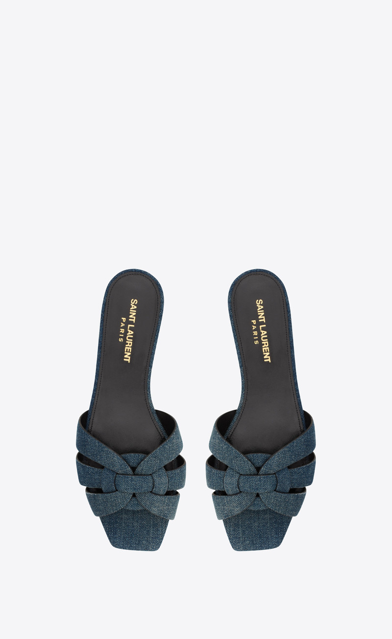 SAINT LAURENT tribute flat mules in denim outlook