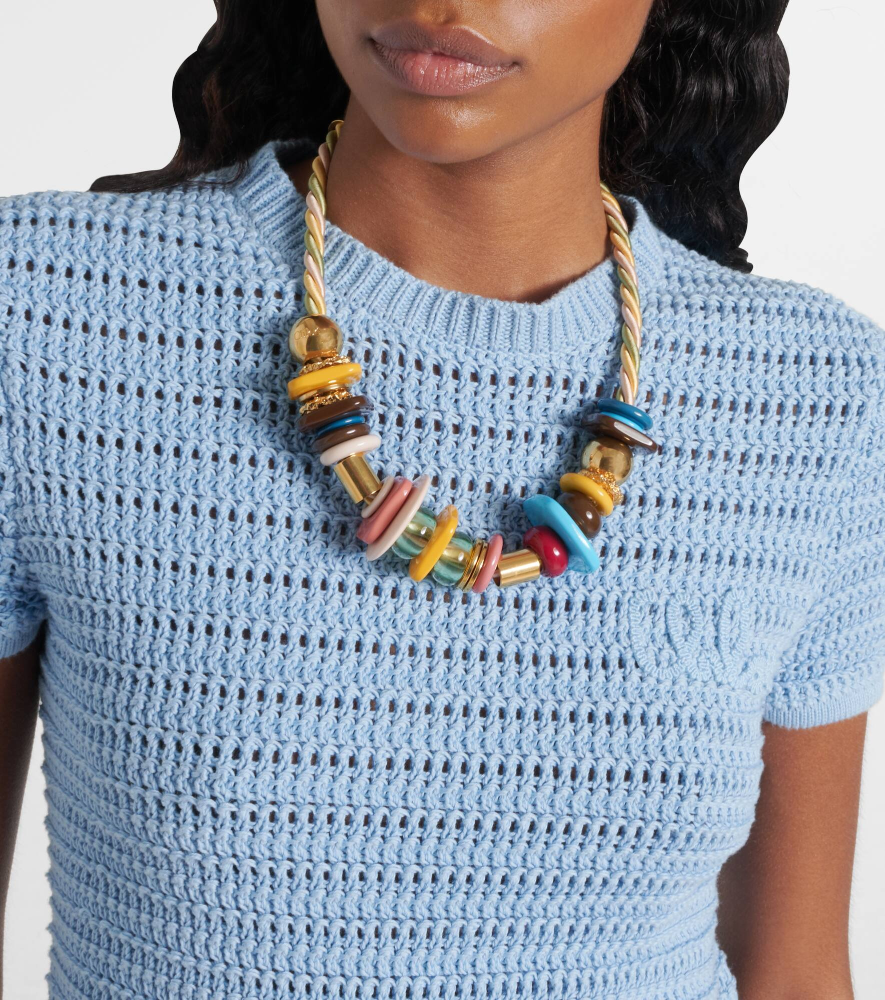 Embroidered crochet cotton T-shirt - 4