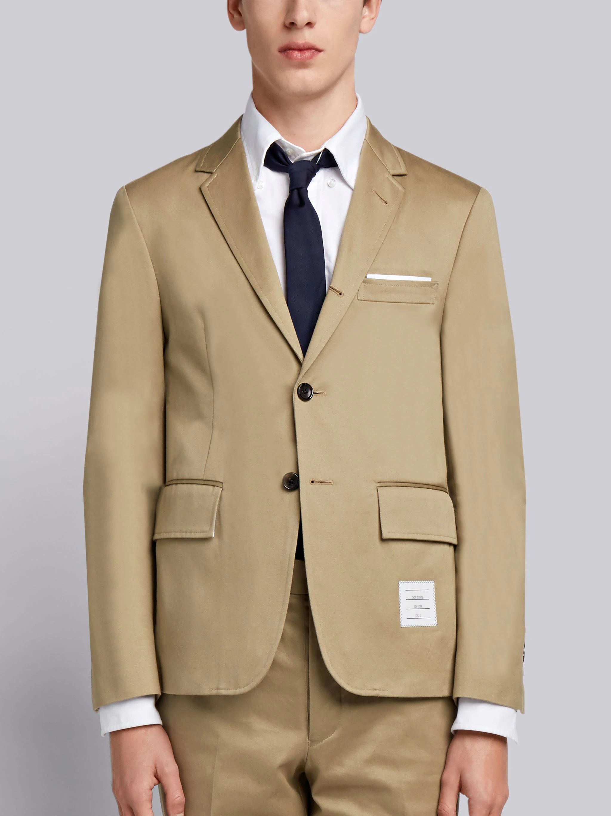 Camel Cotton Unconstructed Single Breasted 4-Bar Classic Jacket - 1