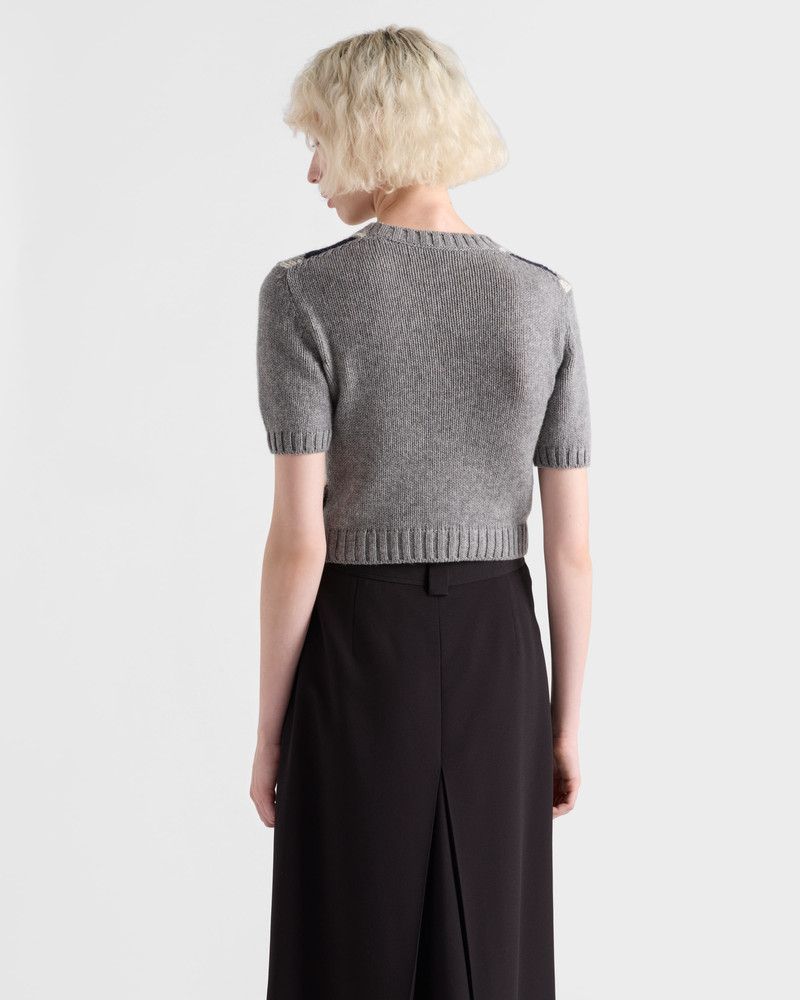 Short-sleeved argyle knit cashmere sweater 5