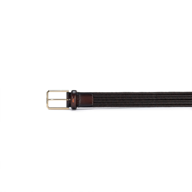 Santoni Dark brown woven leather belt outlook