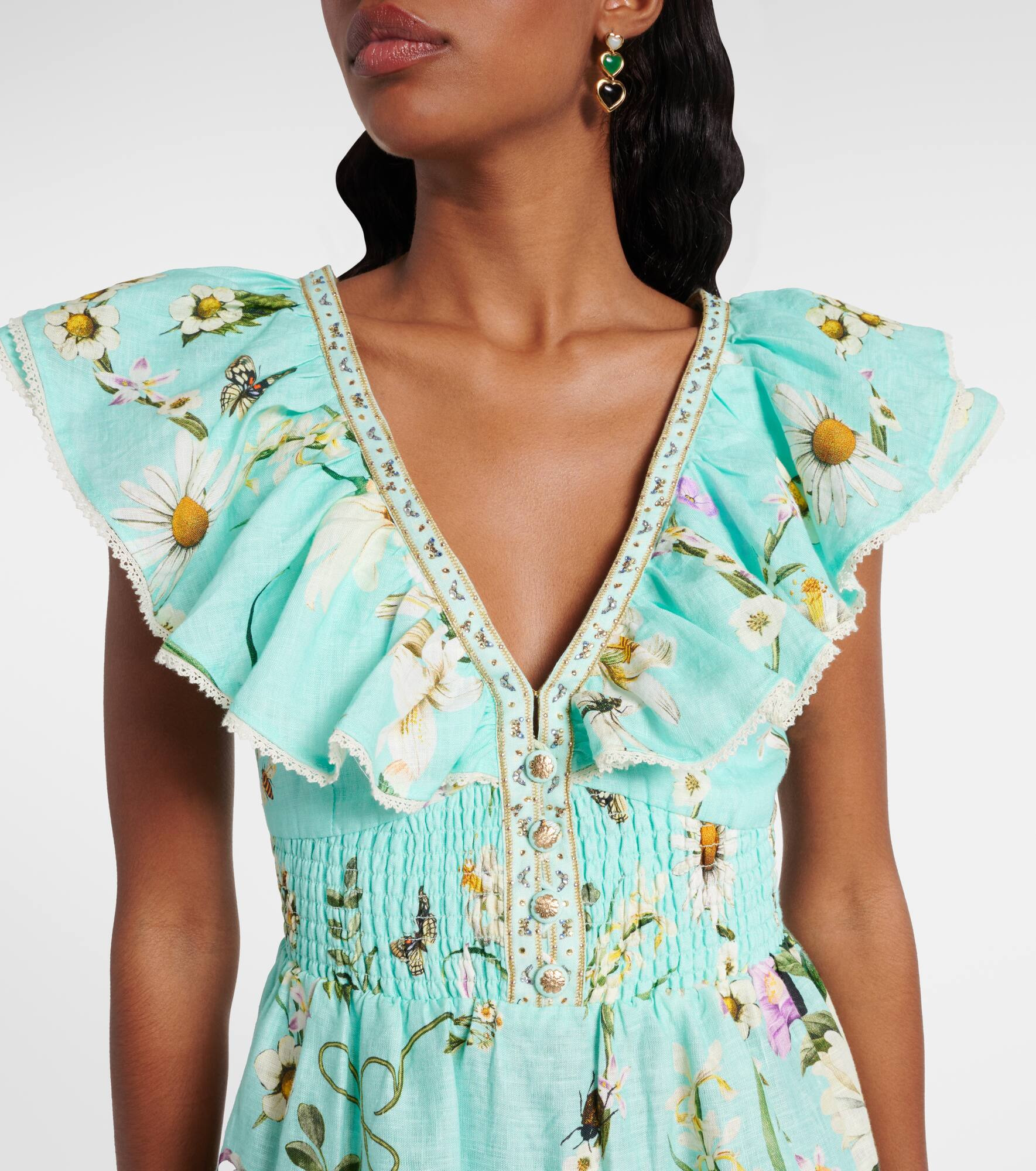 Floral embellished linen minidress - 4