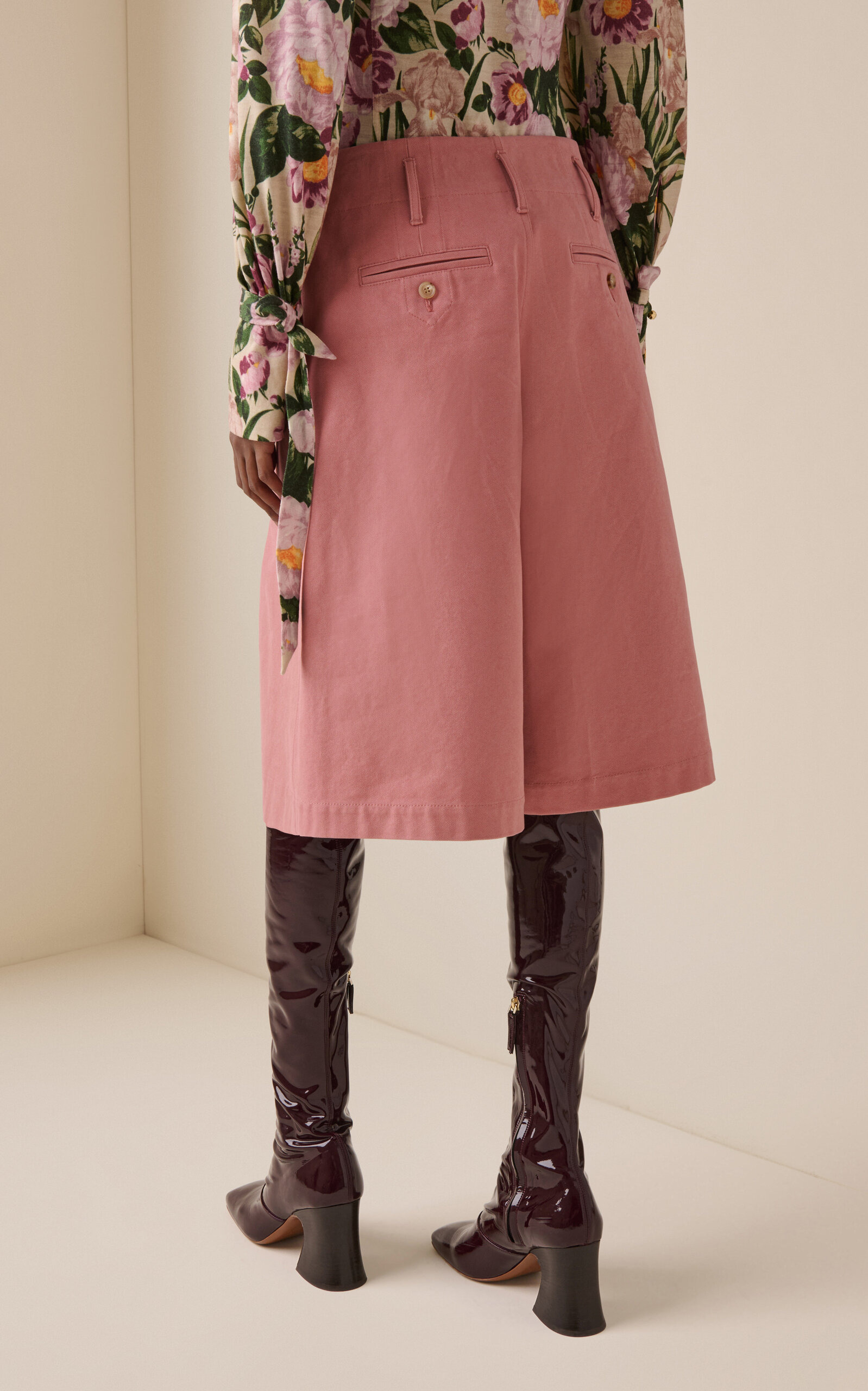 Pleated Organic Cotton Canvas Shorts pink - 4