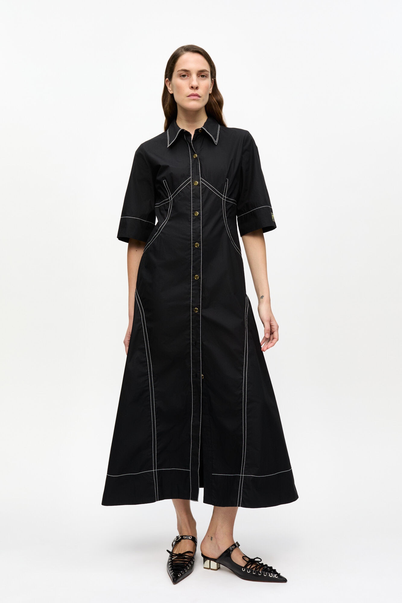 BLACK COTTON POPLIN SHIRT DRESS - 3