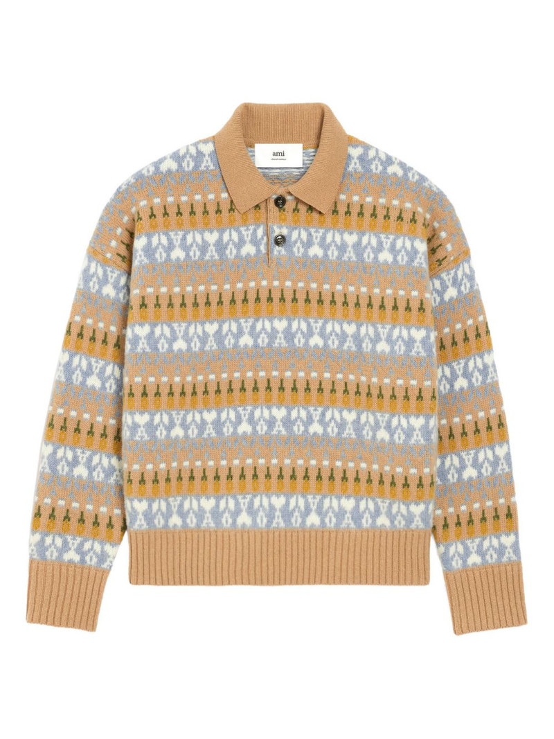 fair isle-knit polo sweater 1