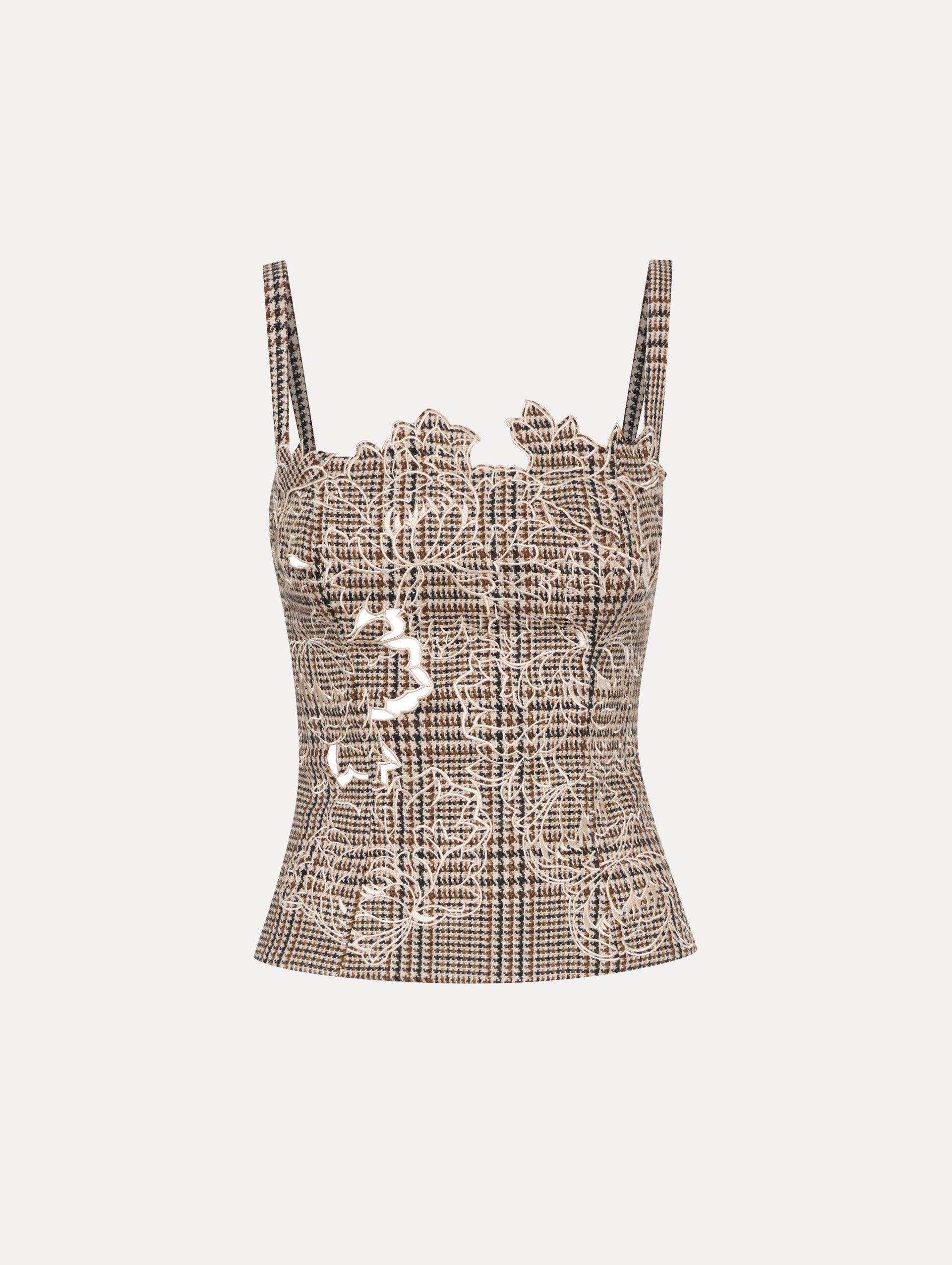 PEONY GUIPURE APPLIQUÉ PLAID TANK - 1