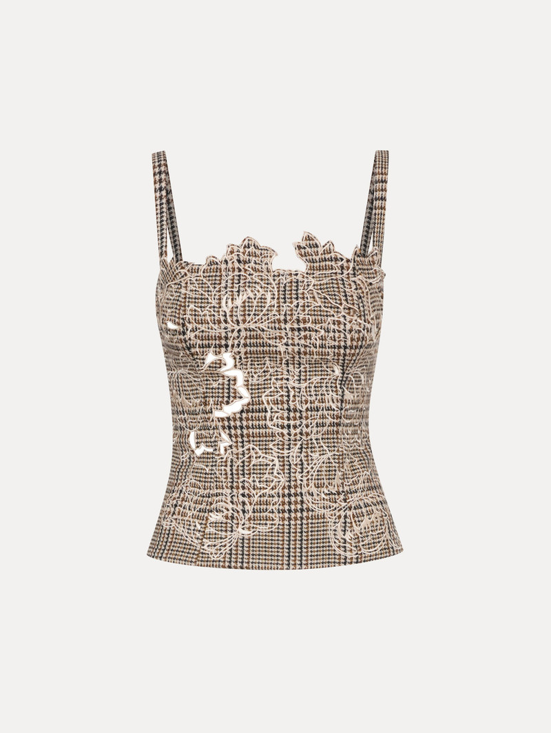 PEONY GUIPURE APPLIQUÉ PLAID TANK 1