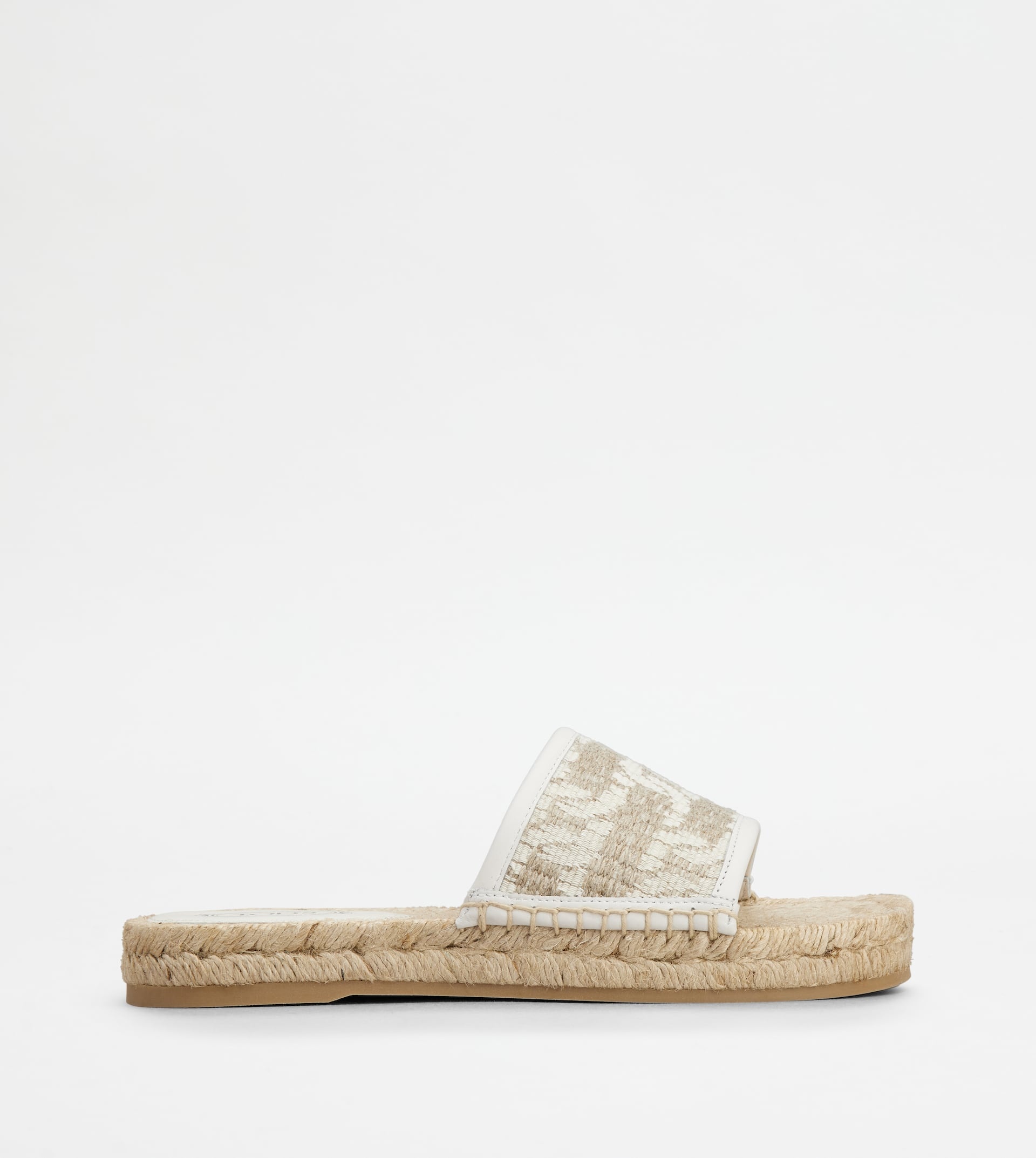 SANDALS IN LEATHER AND FABRIC - OFF WHITE, BEIGE - 1