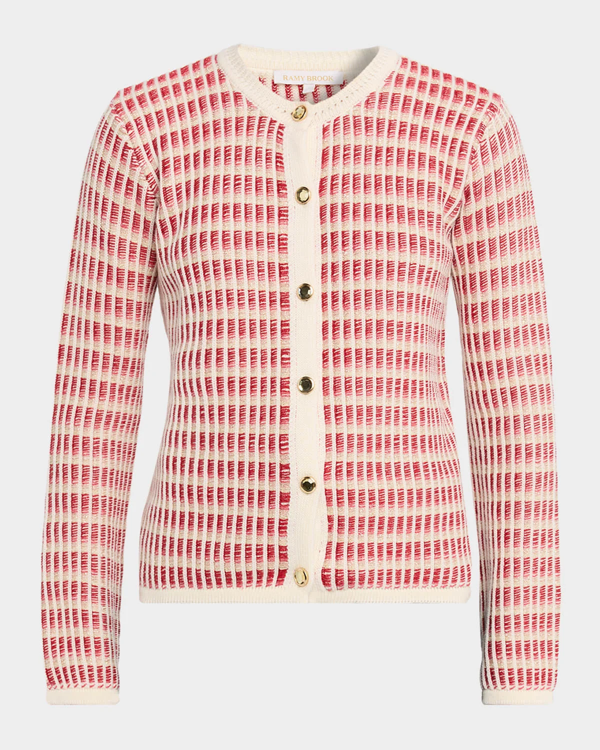 Ivy Metallic Striped Wool-Blend Cardigan - 1