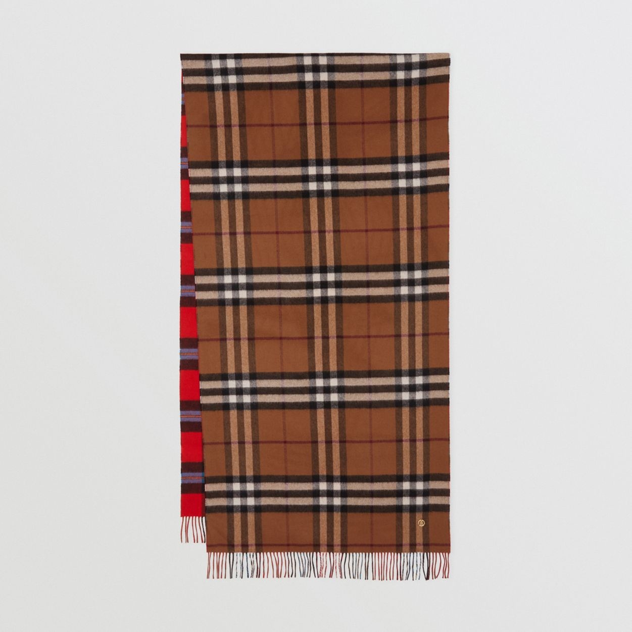 Reversible Contrast Check Cashmere Scarf - 1