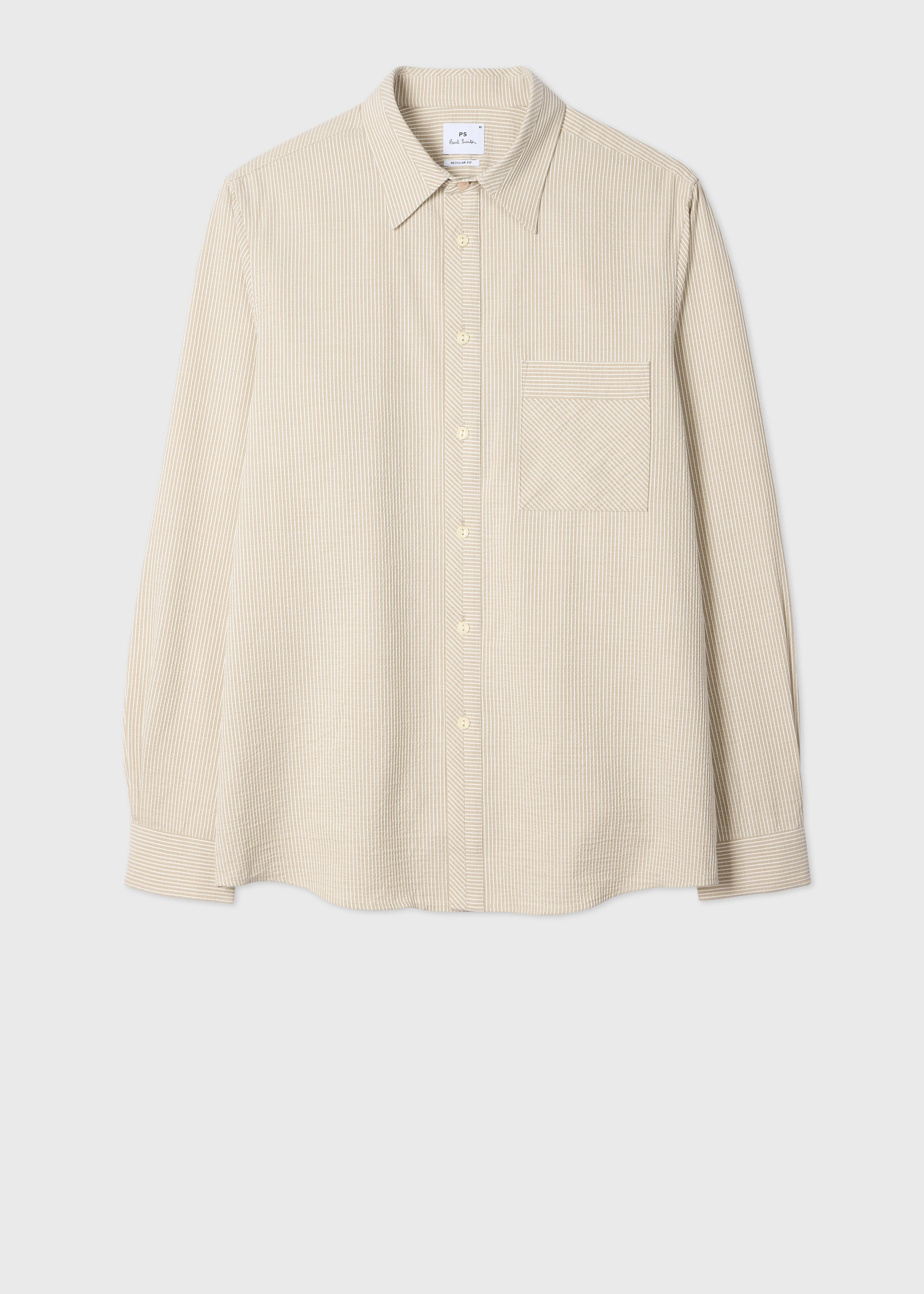 Regular-Fit Taupe Textured-Stripe Shirt - 1