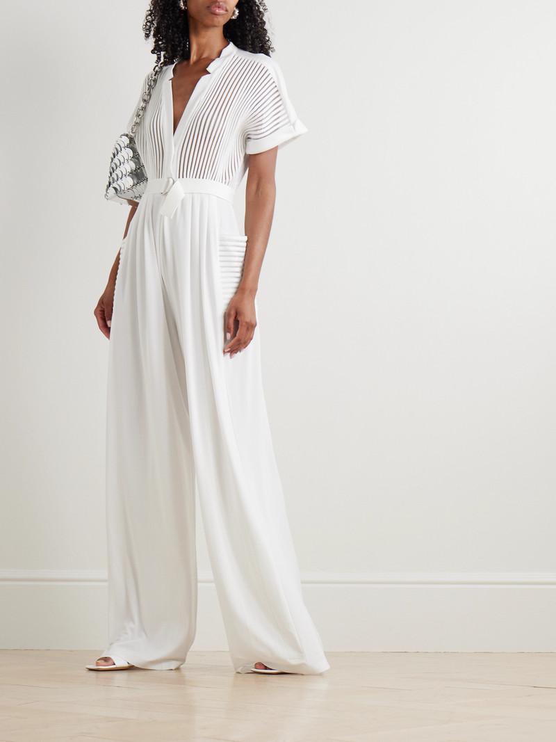 NORMA KAMALI Geralyn Belted Paneled Jersey And Mesh Jumpsuit outlook