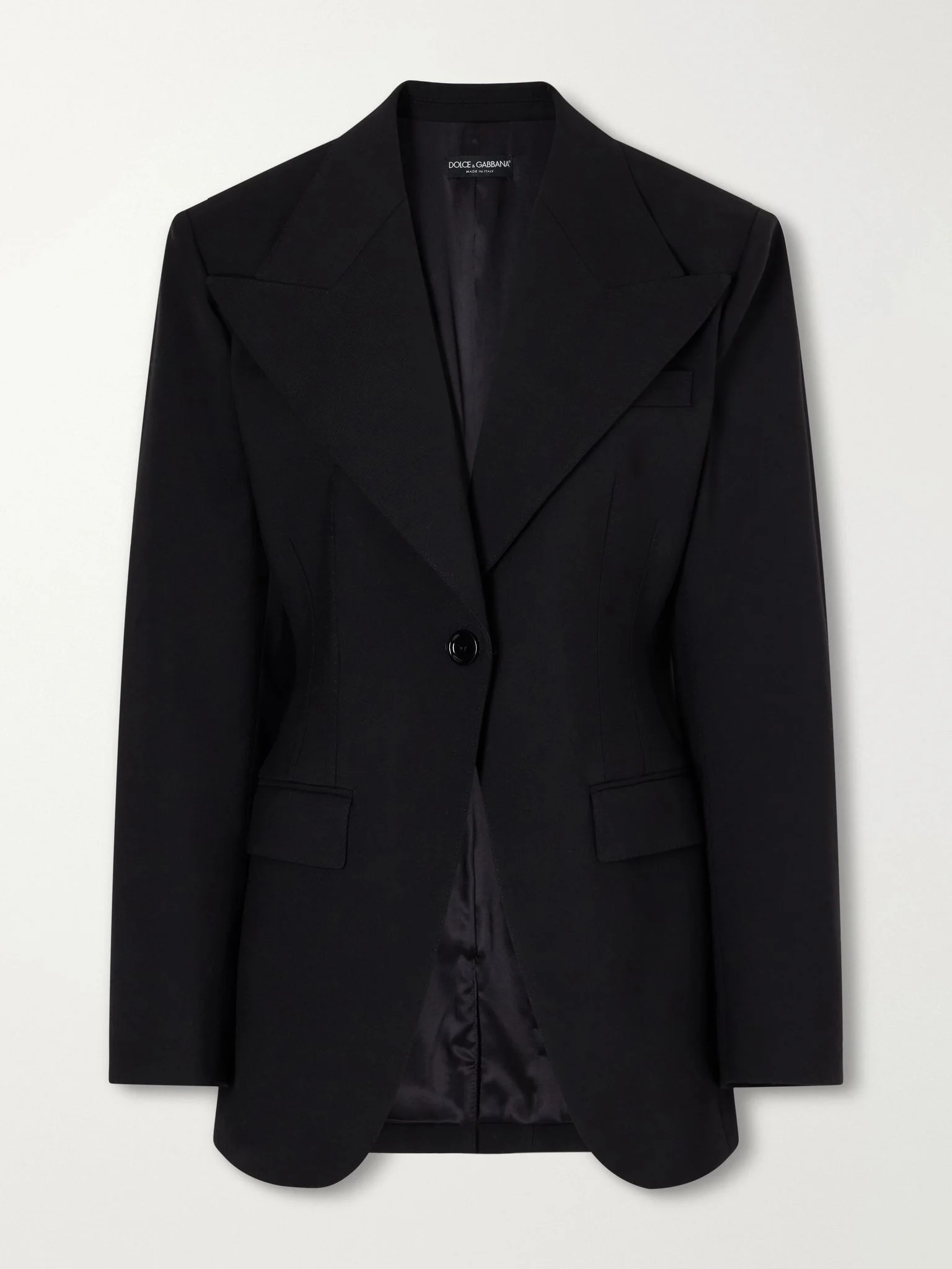 Darted wool-blend gabardine blazer Black - 1