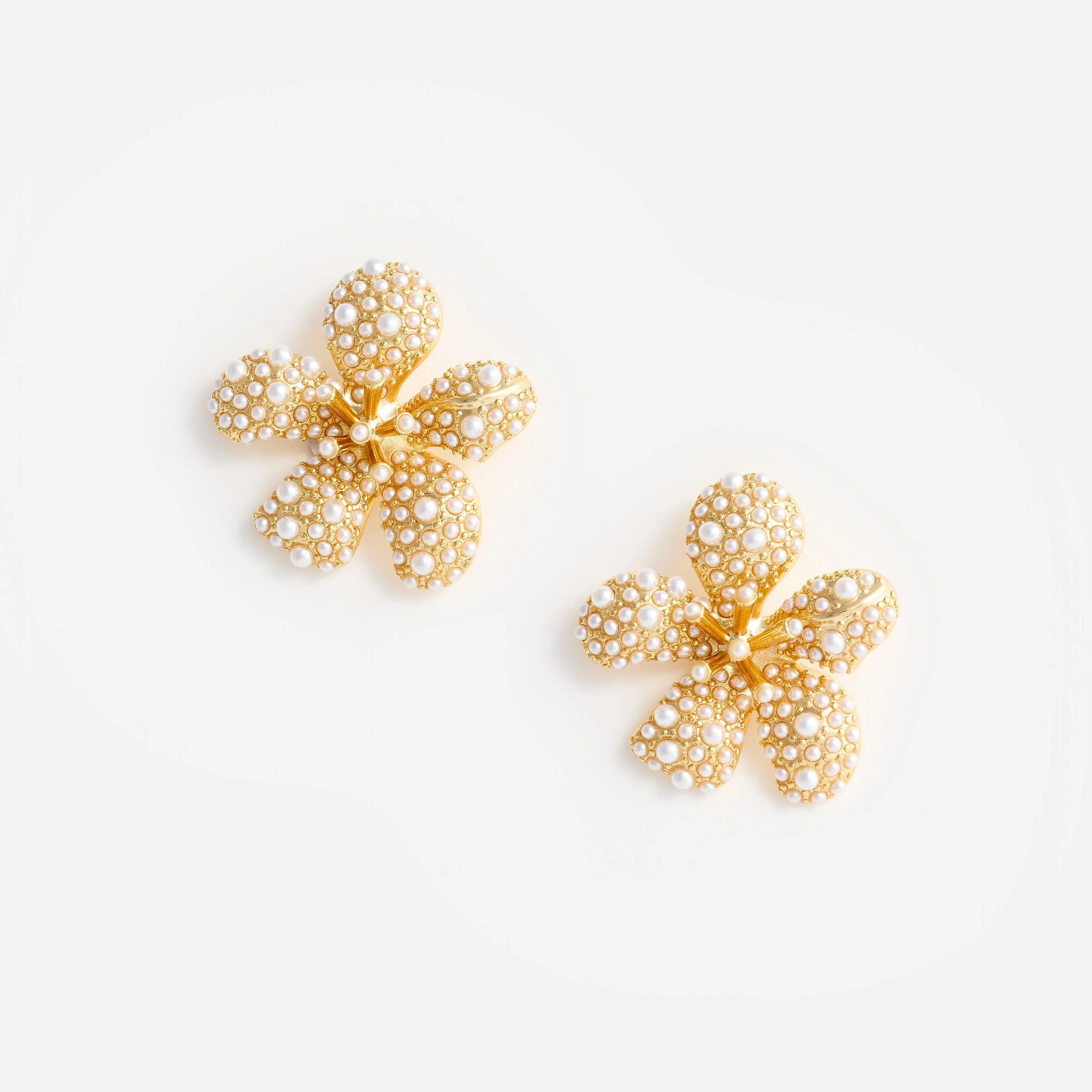 Gold Pearl Encrusted Flower Earrings - 1