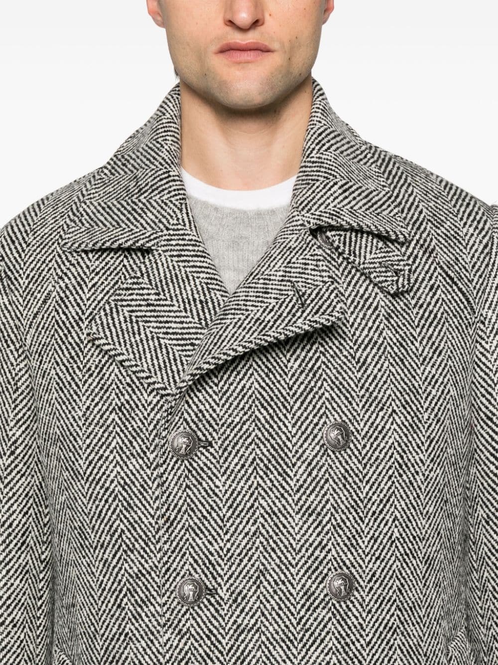 herringbone-pattern double-breasted coat - 5