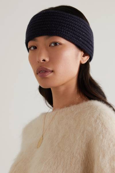 Loro Piana Sequin-embellished ribbed cashmere headband outlook