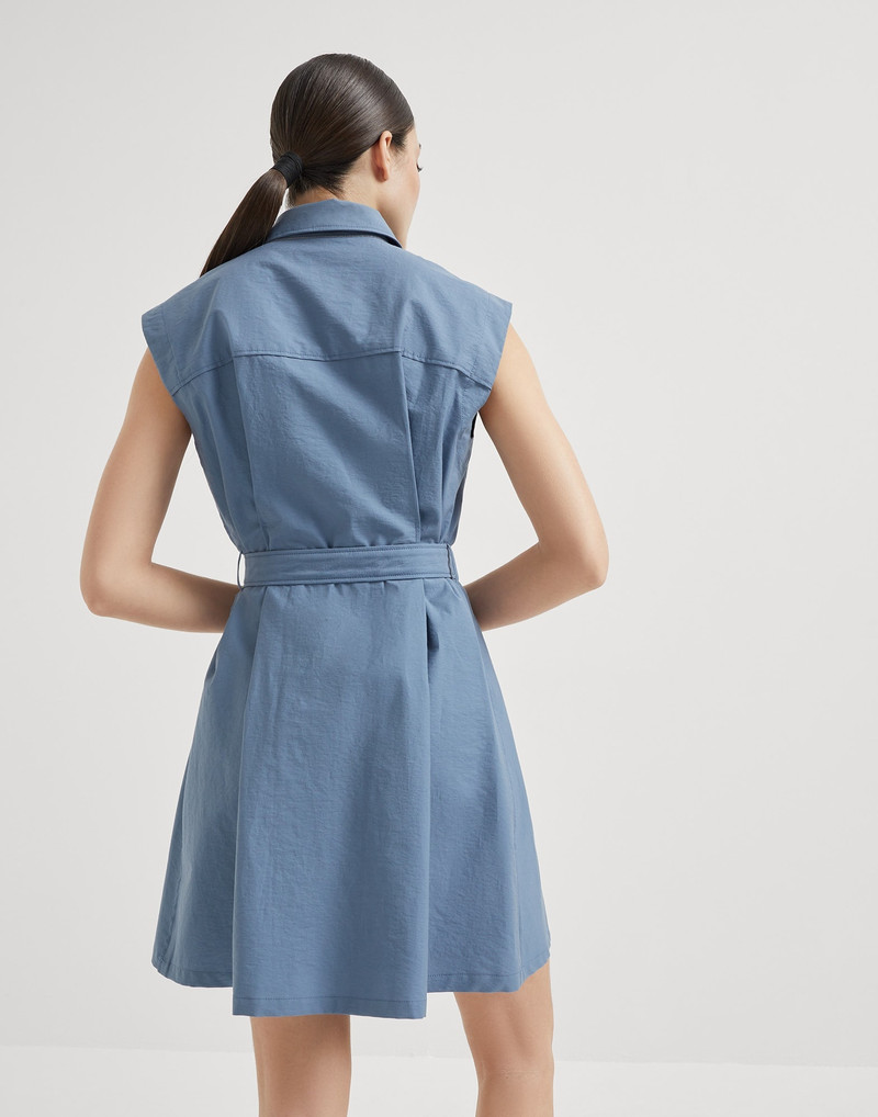 Brunello Cucinelli Techno cotton texture twill belted mini shirt dress with monili outlook