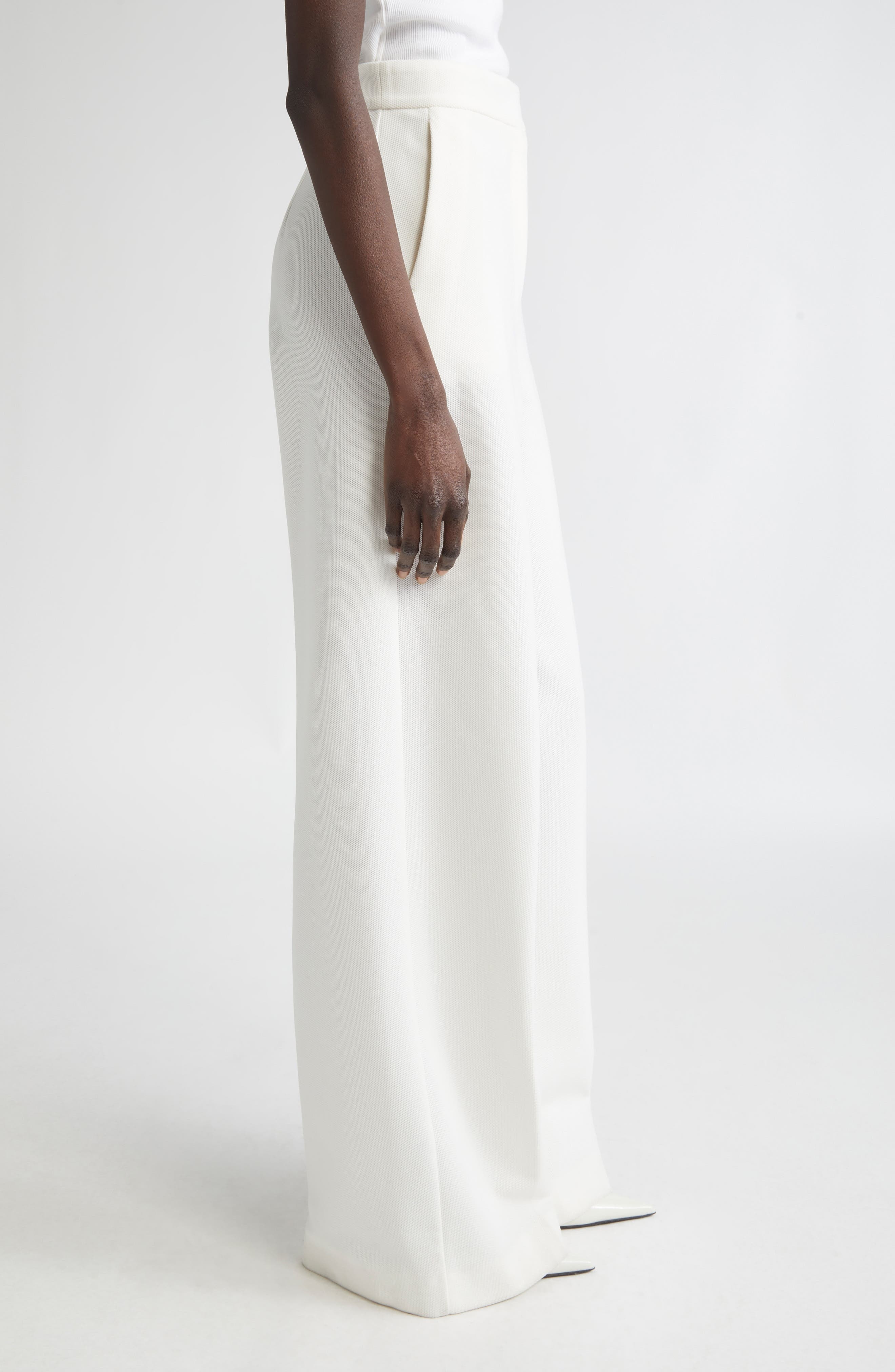 Max Mara Ponte Knit Wide Leg Pants in White at Nordstrom - 4